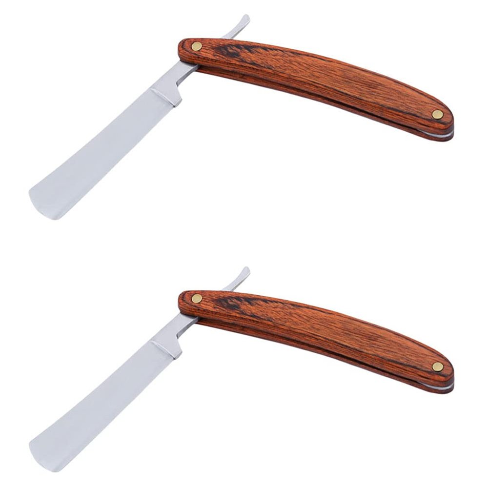 Beaupretty 2Pcs Straight Razor: Professional Barber Razor with Wooden Handle - Old Fashion Beard Trimming Cutter for Home Salon