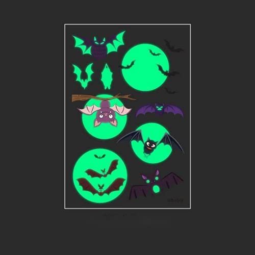 NC 1pc Halloween Tattoo Stickers Luminous Temporary Waterproof Bat Stickers for Face Arm Funny Atmosphere Halloween Tattoo Sticker