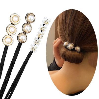 3PCS Lazy Flower Hairpins Anti-slip Pearls Pins Hair Clips Elegant Meatball Head Vintage Wedding Headdress Hair Accessories