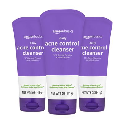 Amazon Basics Acne Cleanser Face Wash - Daily Control, Maximum Strength 10% Benzoyl Peroxide, 5 Ounce (Pack of 3)