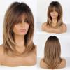 Alanhair Ombre Brown Wigs for Women,Shoulder-Length Layered Wigs with Bangs Heat Resistant Synthetic Fibre Wigs view 1