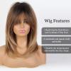 Alanhair Ombre Brown Wigs for Women,Shoulder-Length Layered Wigs with Bangs Heat Resistant Synthetic Fibre Wigs view 3