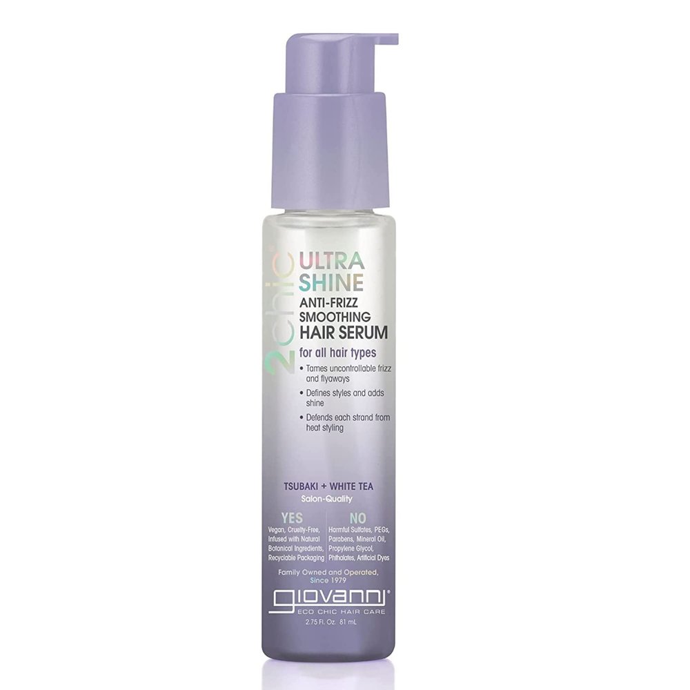 GIOVANNI 2chic Ultra-Shine Anti-Frizz Smoothing Hair Serum, 2.75 oz  All Hair Types, Dual Taming Complex of Tsubaki Seed Oil & White Tea, Detangles, Smooths & Conditions, Tames Frizz & Flyaways