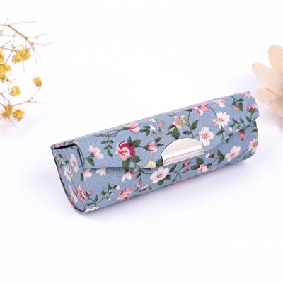 GUIPAIHAI Retro Style Flowers Oattern Lipstick Case with Mini Mirror Lip Gloss Box Jewelry Holder Portable Makeup Storage Tools (Color : Blue)