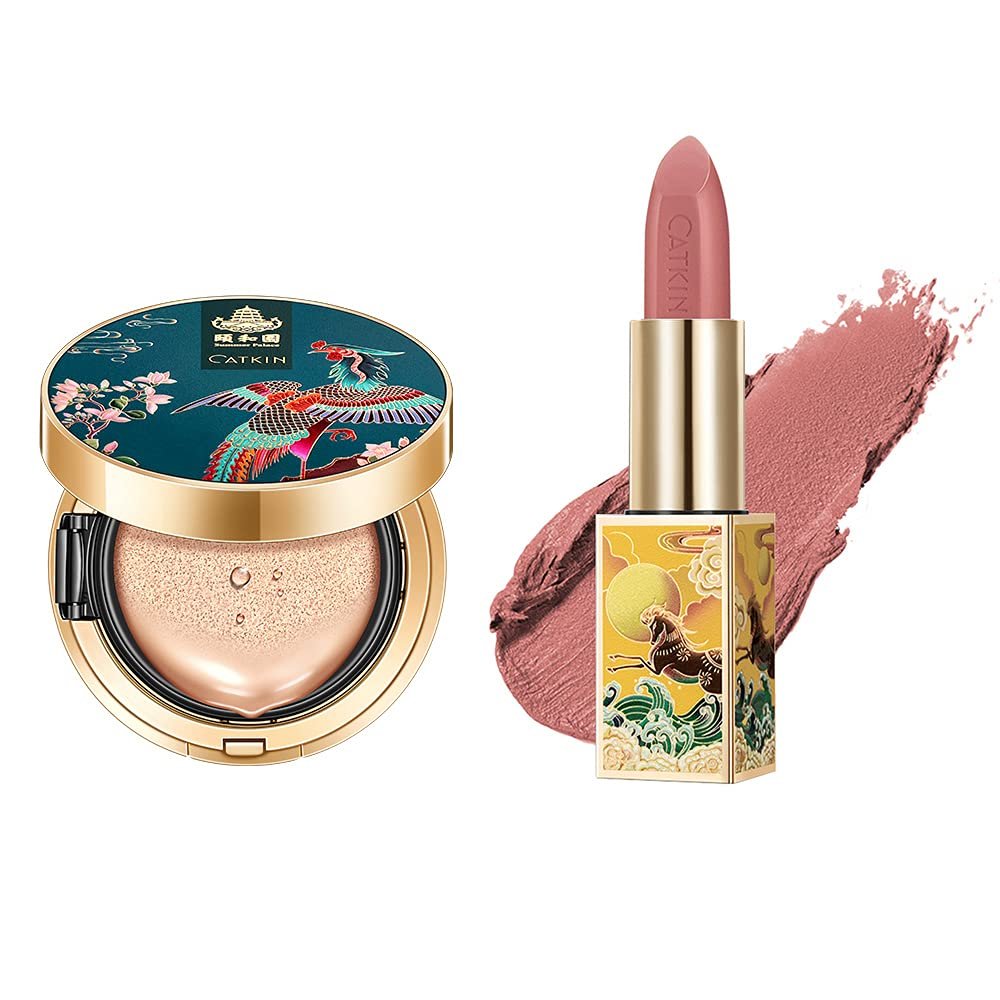 CATKIN 2Pcs Makeup Set Includes BB Cream Air Cushion Foundation C01 And Matte Lipstick CO157