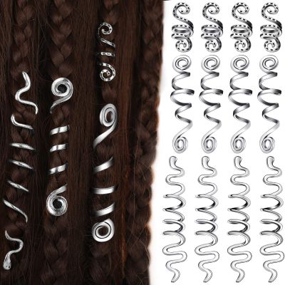 12 Pcs Braid Hair Accessories Celtic Hair Jewelry Alloy Dreadlock Loc Coil Jewel Snake Hair Clips for Women (Silver, Vintage Style)