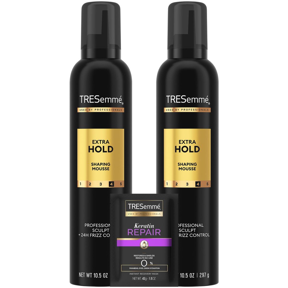 TRESemm Shaping Mousse, Extra Hold 2-Pack Moisturizing Hair Mousse for Sculpting, 24H Frizz Control + Keratin Mask