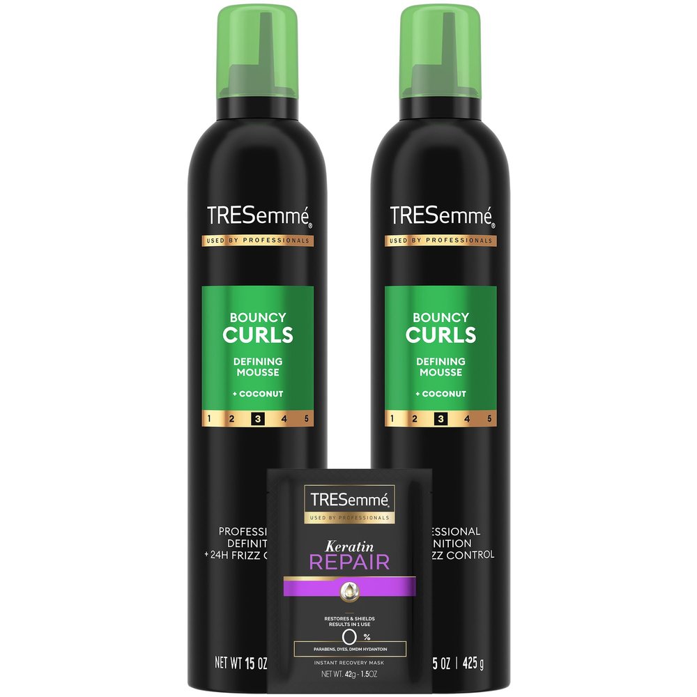 TRESemm Defining Hair Mousse, Bouncy Curls 2-Pack  Curly Hair Products with Nourishing Coconut & Avocado Oil + Keratin Hair Mask