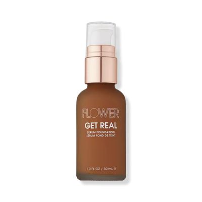 FLOWER BEAUTY By Drew Barrymore Get Real Serum Foundation - Hydrating + Lightweight Formula - Light to Medium + Buildable Coverage (Deep Golden)