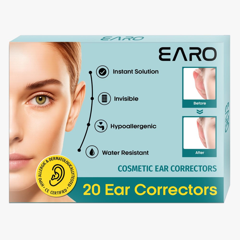 Earo Cosmetic Ear Corrector  Stronger Ear Tape Patches to Hold Back Protruding Ears Without Surgery  Discreet Ear Stickers for Big Ears - Ear Pinning Tape without Surgery  20 Pack  Clear, One Size