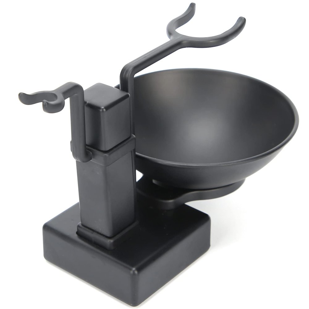 AMONIDA Shaving Brush Stand, Shaving Stand, Black Stainless Steel Men Shaving Brush Stand Shaving Bowl for Placing or Cleaning Shaving Brush