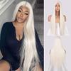 Haoke White Synthetic Wigs Straight Hair Heat Resistant Hair Fake Lace Front Wig With Middle Part Natural Long Straight Wig 26Inch view 1