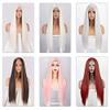 Haoke White Synthetic Wigs Straight Hair Heat Resistant Hair Fake Lace Front Wig With Middle Part Natural Long Straight Wig 26Inch view 3