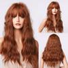 Haoke Natural Wave Wigs with Bangs Honey Brown Wigs for Women Brown Wig Synthetic Long Wavy Loose Curly Wig Heat Resistant Fiber 24 Inches Brown Colorful Hair Wigs view 1