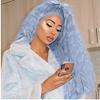 Haoke Light Blue Color No Lace Front Wig Long Wavy Synthetic Wig Heat Resistant Fiber Middle Parting full machine make Halloween Party Use wig view 4