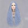 Haoke Light Blue Color No Lace Front Wig Long Wavy Synthetic Wig Heat Resistant Fiber Middle Parting full machine make Halloween Party Use wig view 3