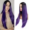 Haoke Long Ombre Purple Synthetic Wig Heat Resistant Fiber Straight Hair Middle Part For Women Ombre Purple Machine Made Wig view 2