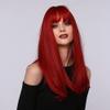 Haoke halloween Cosplay Wig Long Straight Hot Red Synthetic Hair Wigs With Bangs for Black White Women Heat Resistant Wig view 4