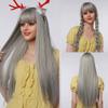 Haoke 22 inches Long Straight Wig with Bangs Silver Gray Synthetic Hair Replacement Wigs Heat Resistant Full Wig for Women Girls view 1