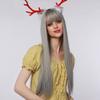 Haoke 22 inches Long Straight Wig with Bangs Silver Gray Synthetic Hair Replacement Wigs Heat Resistant Full Wig for Women Girls view 2