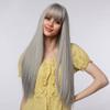 Haoke 24 inches Long Straight Wig with Bangs Silver Gray Synthetic Hair Replacement Wigs Heat Resistant Full Wig for Women Girls view 3