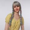 Haoke 24 inches Long Straight Wig with Bangs Silver Gray Synthetic Hair Replacement Wigs Heat Resistant Full Wig for Women Girls view 4