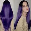 Haoke Long Ombre Purple Synthetic Wig Heat Resistant Fiber Straight Hair Middle Part For Women Ombre Purple Machine Made Wig view 3