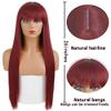 Haoke Wine Red Wig With Bangs Long Straight Synthetic Wig Middle Parting Machine make Halloween Party Use wig view 2