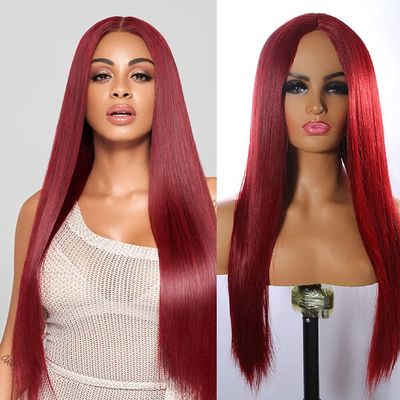 Haoke 22 inches Long Straight Wine Red Wigs for Women Synthetic Wigs Middle Part Heat Resistant Replacement Wig Colorful Cosplay Daily Party Wig