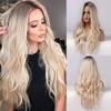 Haoke Ombre Light Blonde Synthetic Machine Made Wigs Straight Hair Heat Resistant Hair Fake Lace Front Wig for Black Women With Middle Part Natural Long Ombre Light Blonde Wig 22 Inch view 1