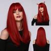 Haoke halloween Cosplay Wig Long Straight Hot Red Synthetic Hair Wigs With Bangs for Black White Women Heat Resistant Wig view 1