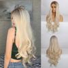 Haoke Ombre Brown Light Blonde Synthetic Machine Made Wigs Natural Wave Hair Heat Resistant Hair Fake Lace Front Wig For Black Women With Middle Part Natural Long Wig 22 Inch view 1