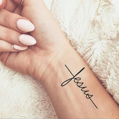 Jesus Script (Set of 2) - Jesus Word Tattoo / Religious Tattoo