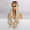 Haoke Ombre Brown Light Blonde Synthetic Machine Made Wigs Natural Wave Hair Heat Resistant Hair Fake Lace Front Wig For Black Women With Middle Part Natural Long Wig 24Inch view 2