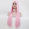 Haoke Long Straight Hair Light Pink Color Wigs Glueless Heat Resistant Fiber Hair Synthetic Hair Wigs for Fashion Women view 3