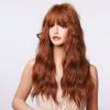 Haoke Natural Wave Wigs with Bangs Honey Brown Wigs for Women Brown Wig Synthetic Long Wavy Loose Curly Wig Heat Resistant Fiber 26 Inches Brown Colorful Hair Wigs view 2