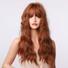 Haoke Natural Wave Wigs with Bangs Honey Brown Wigs for Women Brown Wig Synthetic Long Wavy Loose Curly Wig Heat Resistant Fiber 26 Inches Brown Colorful Hair Wigs view 4