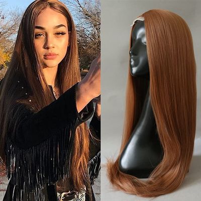 Honey Brown Long Straight Synthetic Wig Wine Honey Brown Middle Parting Wig Honey Brown No Lace Wigs full machine make Halloween Party Use wig