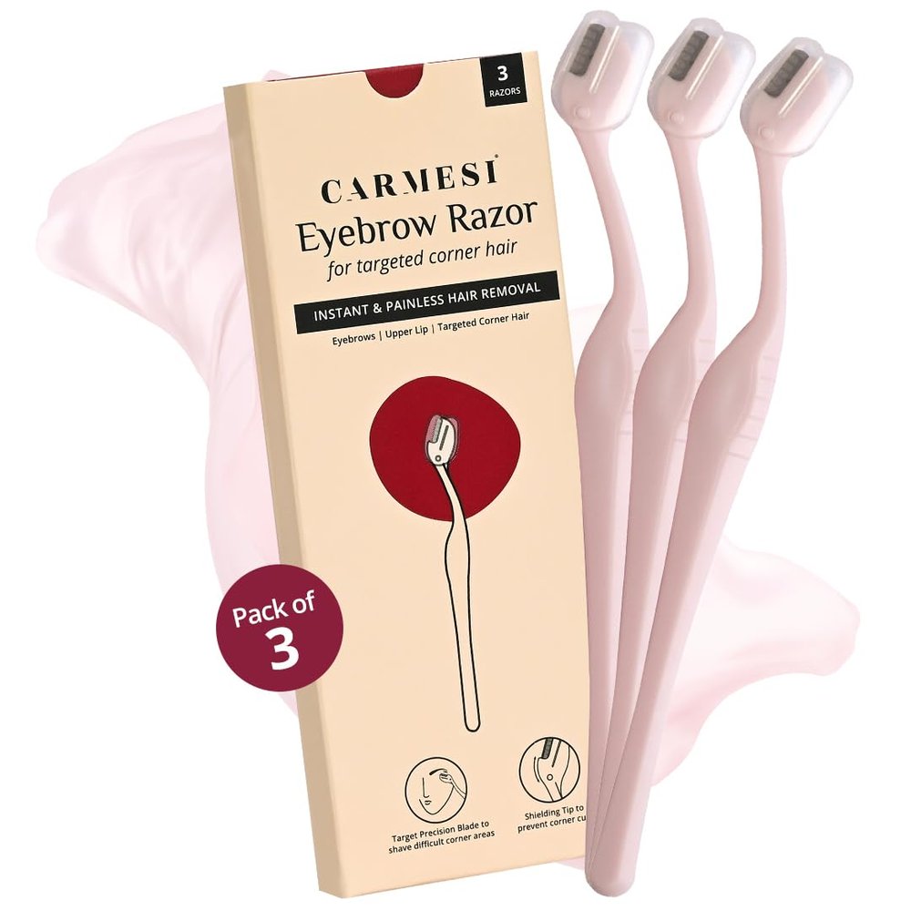 Carmesi Eyebrow Razor for Women | Precision Face Razor for Eyebrows, Upper Lip & Fine Facial Hair | Gentle Blade with Safety Tip | Painless Hair Removal | Pack of 3 Razors