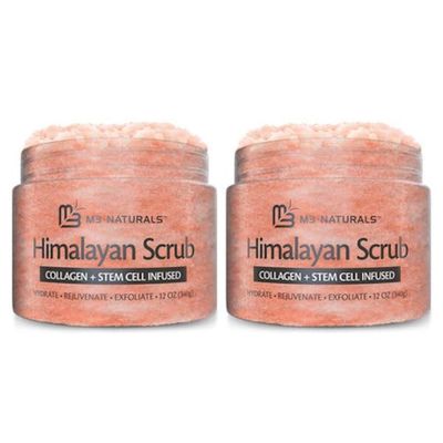 Himalayan Salt Scrub, Face, Foot, and Body Exfoliator with Collagen and Stem Cells Exfoliating Scrub for Toning, Cellulite, and Skin Care by M3 Naturals (Pack of 2)
