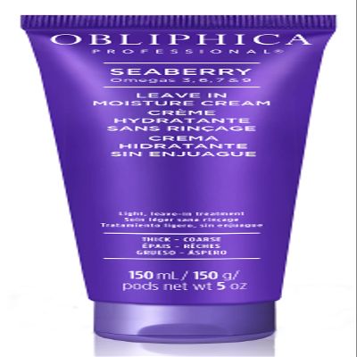 Obliphica Seaberry Leave In Moisture and Styling Cream for Women - Anti-Frizz Control, Normal Hair Products, Damaged Repaired Hair - Hair Mask & Treatment for Protecting Hair & Scalp - 5 Fl Oz