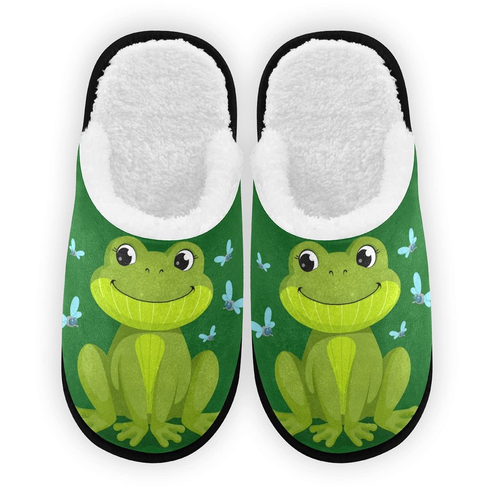 Umidedor Green Frog Butterfly Mens Slippers, Soft Memory Foam Non-Slip Indoor House Slippers Home Shoes for Bedroom Hotel Travel Spa