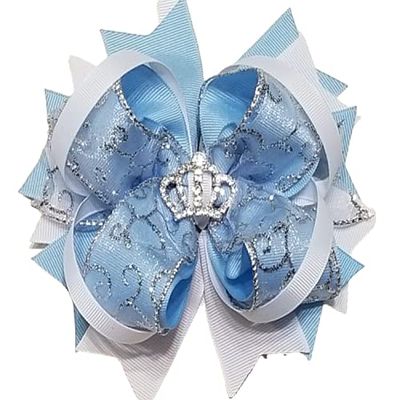 Blue & Silver Hair Bow/Princess Crown/Rhinestone Crown/Princess/Pageant/Photo/Wedding/Flower Girl