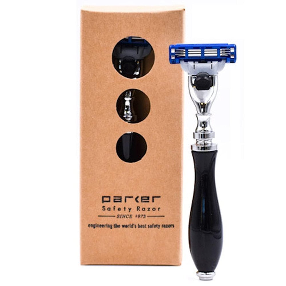 Parker Deluxe Gillette Mach 3 Compatible Razor For a Close Shave  Premium Black Resin Handle with Chrome Trim  One Gillette Mach 3 Triple Blade Cartridge Included