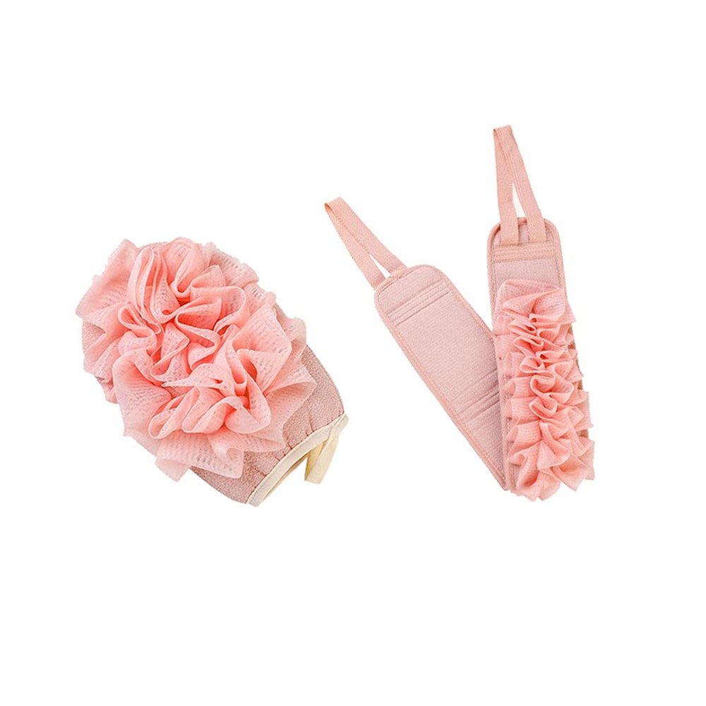 Exfoliating Washcloth Exfoliating Bath Sponge Gloves(2Pcs)Double Sided Dual-use Exfoliating Mitt 1 Exfoliating Glove ,1 Loofah Back Scrubber for Kids Women Men Exfoliating Towel ( Color : Pink )