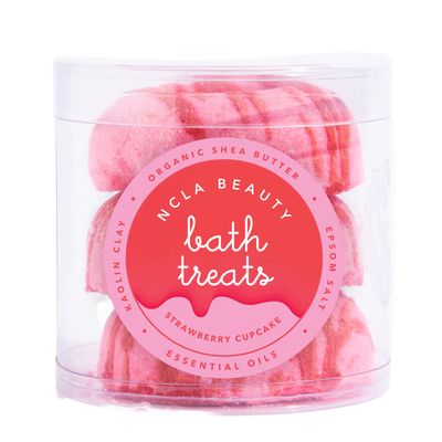 NCLA - Bath Treats All-Natural Bath Bombs (Set of 3) | Vegan, Cruelty-Free, Clean Skincare (Strawberry Cupcake)