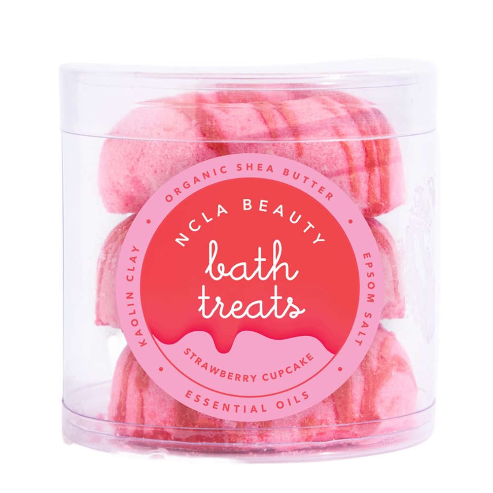 NCLA - Bath Treats All-Natural Bath Bombs (Set of 3) | Vegan, Cruelty-Free, Clean Skincare (Strawberry Cupcake)