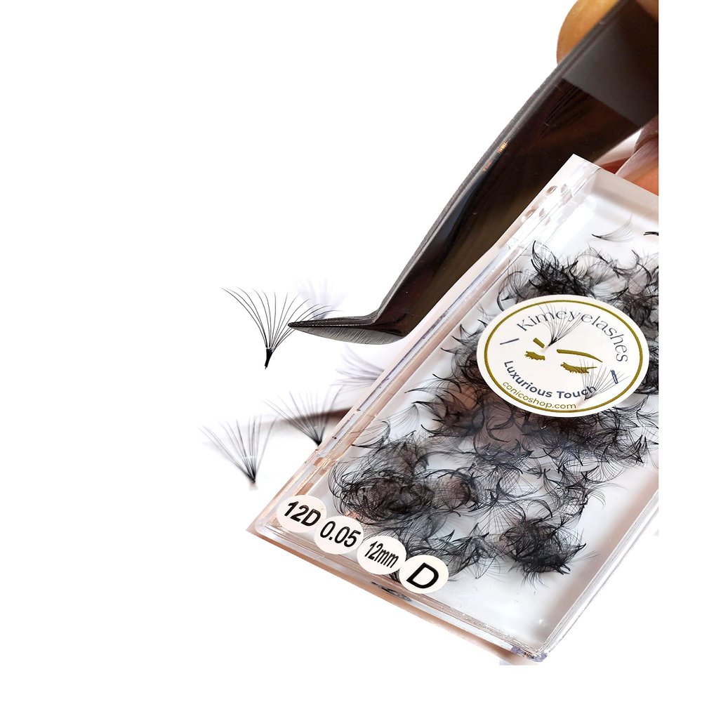 Kimeyelashes 8D 9D 10D 12D - 0.05 C and D Curl 500-1000 Premade volume fans loose Fans, Handmade eyelash extensions supplies Russian volume lash promade fan (13mm, 12D - Curl C (500 fans))