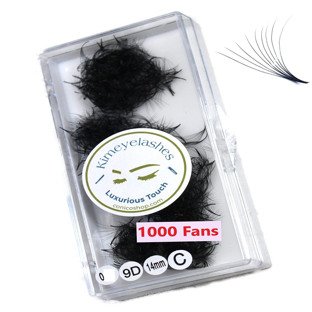 Kimeyelashes 8D 9D 10D 12D - 0.05 C and D Curl 500-1000 Premade volume fans loose Fans, Handmade eyelash extensions supplies Russian volume lash promade fan (13mm, 9D - Curl D)