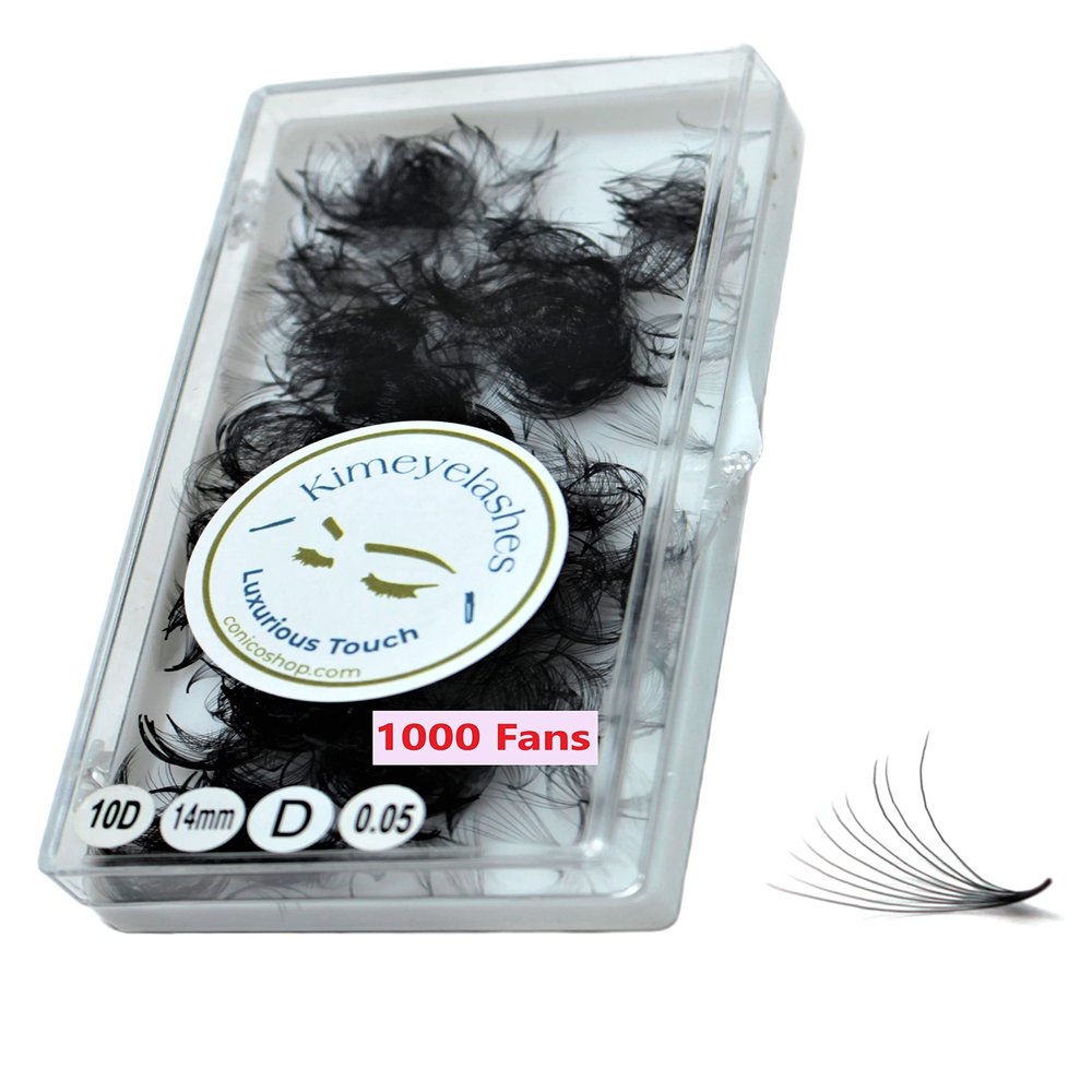 Kimeyelashes 8D 9D 10D 12D - 0.05 C and D Curl 500-1000 Premade volume fans loose Fans, Handmade eyelash extensions supplies Russian volume lash promade fan (14mm, 10D - Curl C)